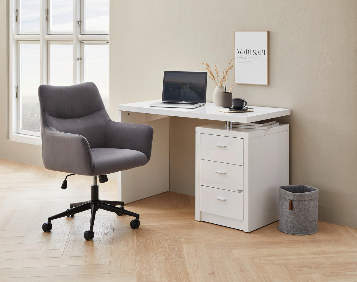 SCHREIBTISCH 120/55/75 cm  in Weiss, Chromfarben  - Chromfarben/Weiss, Design, Holzwerkstoff/Metall (120/55/75cm) - Hom`in