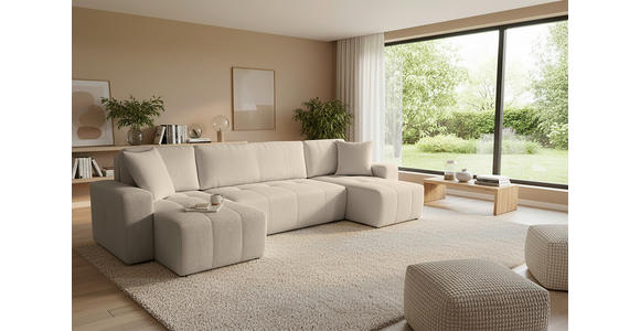 Wohnlandschaft inkl. Funktion Beige Cord  - Beige/Schwarz, KONVENTIONELL, Textil (146/317/146cm) - Xora