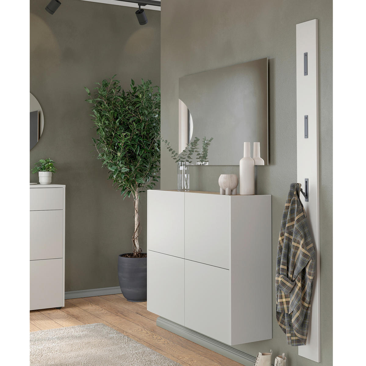 GARDEROBE 3-teilig  in 127/200/27 cm  - Kaschmir/Eichefarben, Design, Glas/Holzwerkstoff (127/200/27cm) - Livetastic