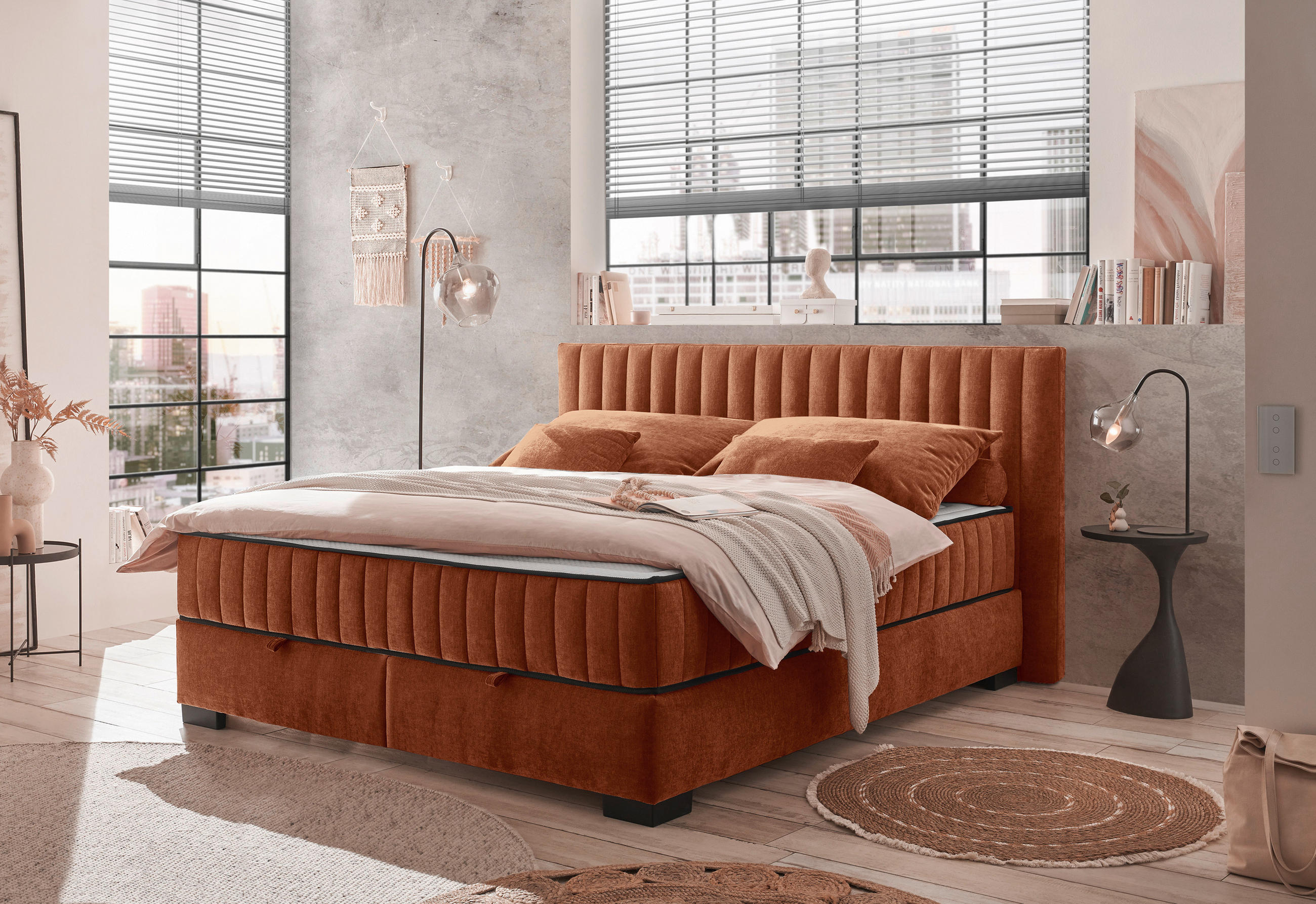 BOXBETT 180/200 cm  in Cognac  - Cognac/Schwarz, Modern, Holzwerkstoff/Kunststoff (180/200cm) - MID.YOU