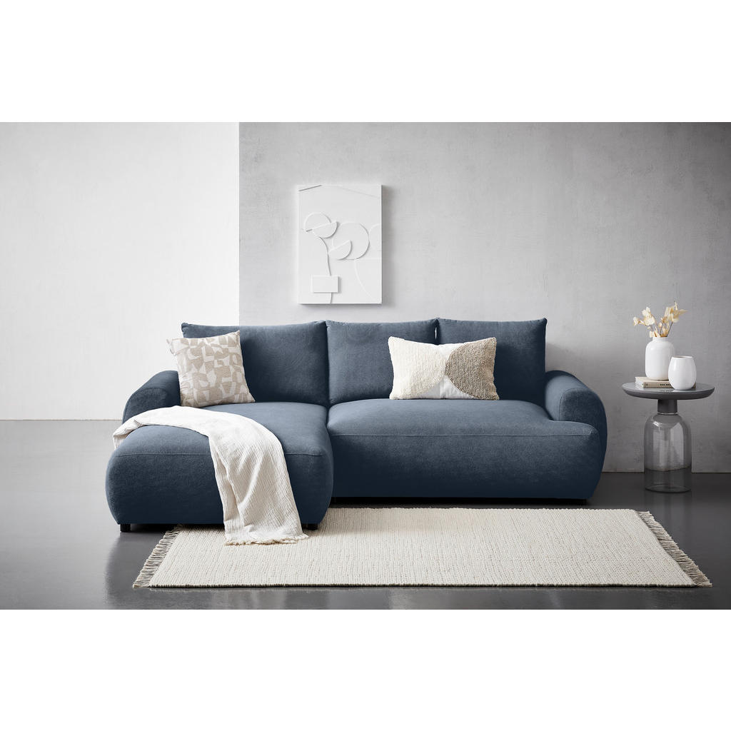 Thumbnail - Carryhome Ecksofa, Dunkelblau, Textil, 3-Sitzer, Füllung: Polyurethan (Pur), Ottomane links, L-Form, 265x175 cm, Made in...