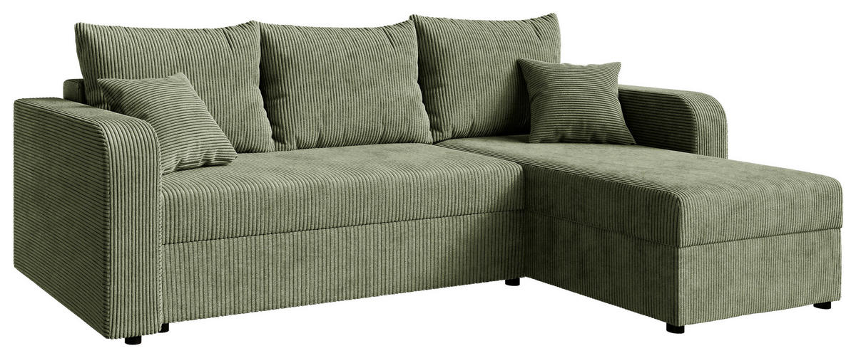 ECKSOFA Olivgrün Cord  - Schwarz/Olivgrün, KONVENTIONELL, Kunststoff/Textil (140/240cm) - Carryhome