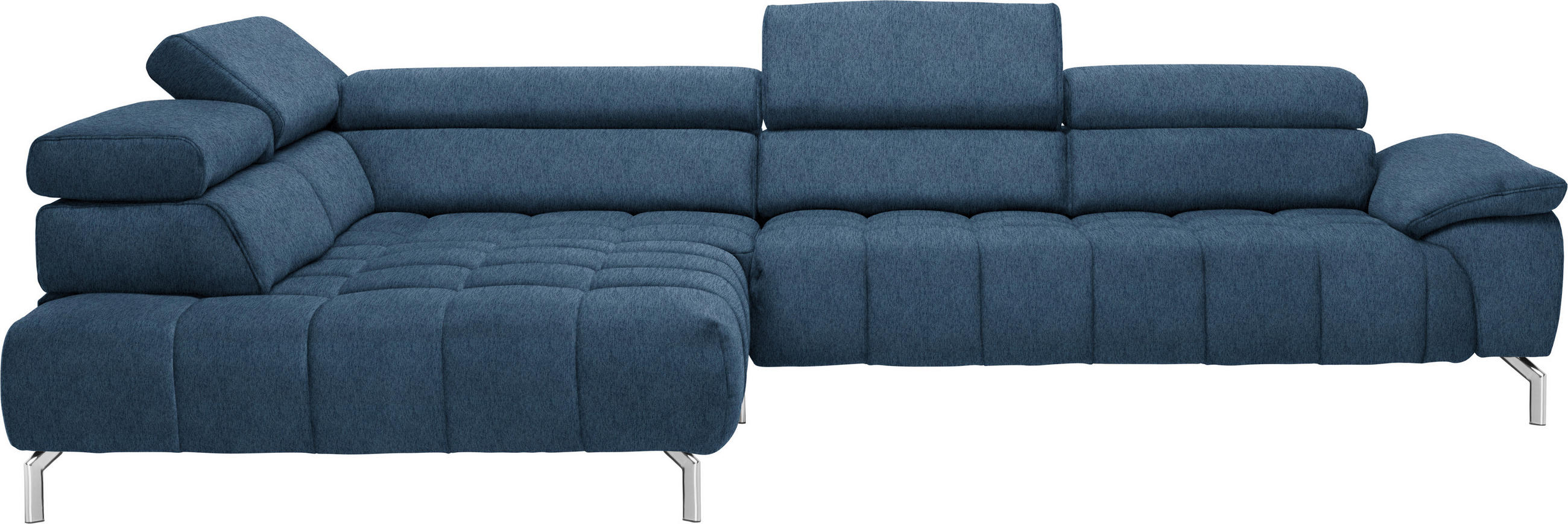 ECKSOFA Blau Chenille  - Chromfarben/Blau, Design, Textil/Metall (222/323cm) - Beldomo Style