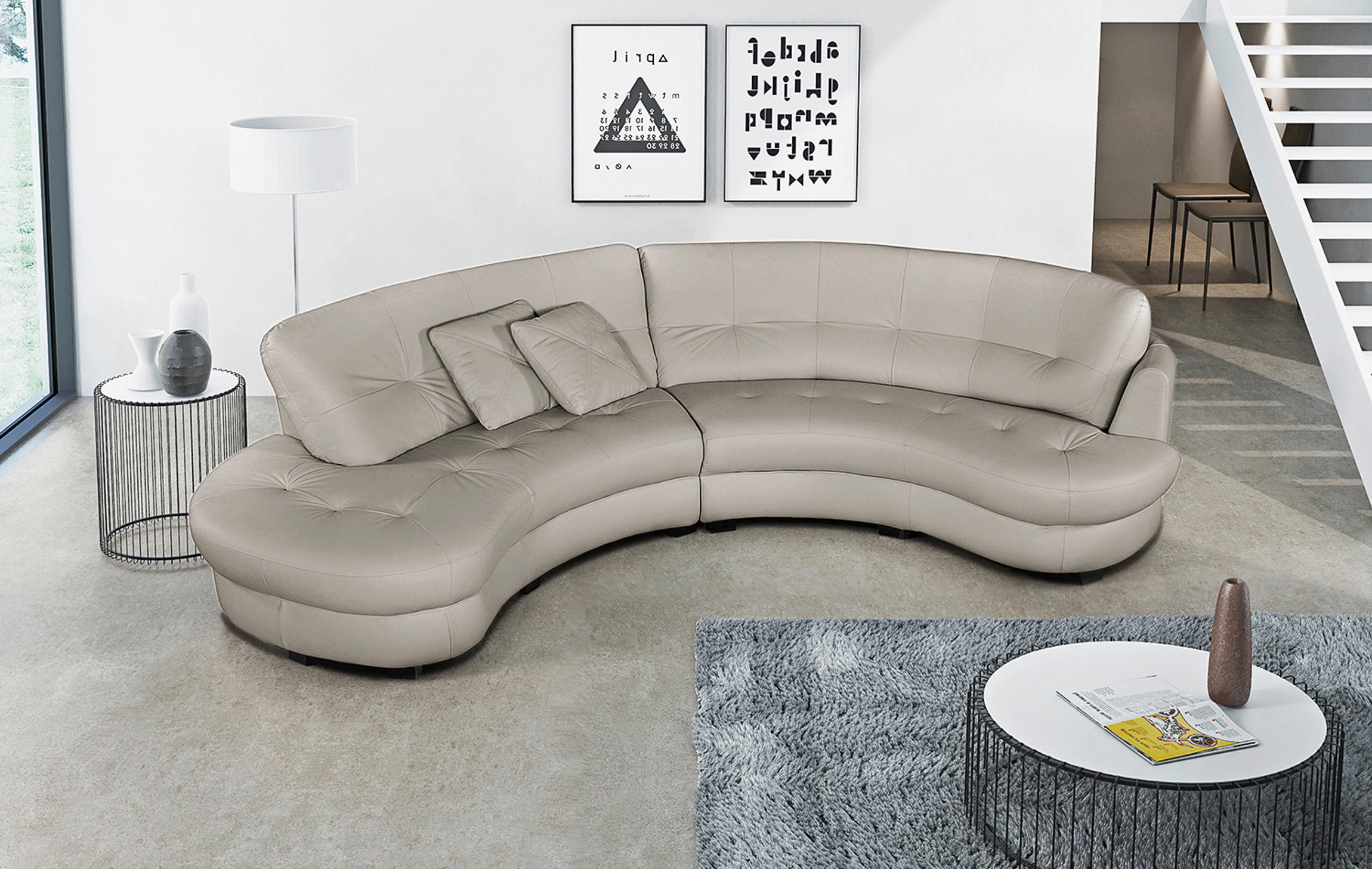 ECKSOFA Hellgrau Echtleder Lederlook  - Hellgrau/Schwarz, Design, Leder/Kunststoff (113/300cm) - Livetastic