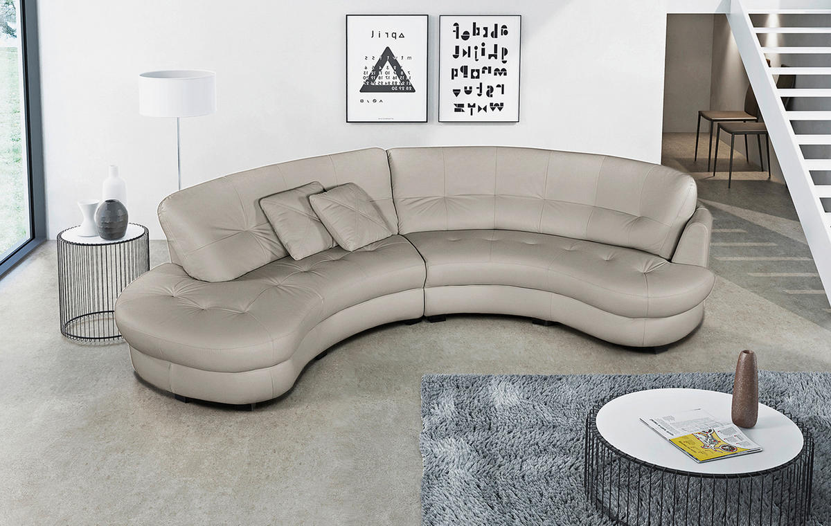 ECKSOFA Hellgrau Echtleder Lederlook  - Hellgrau/Schwarz, Design, Leder/Kunststoff (113/300cm) - Livetastic