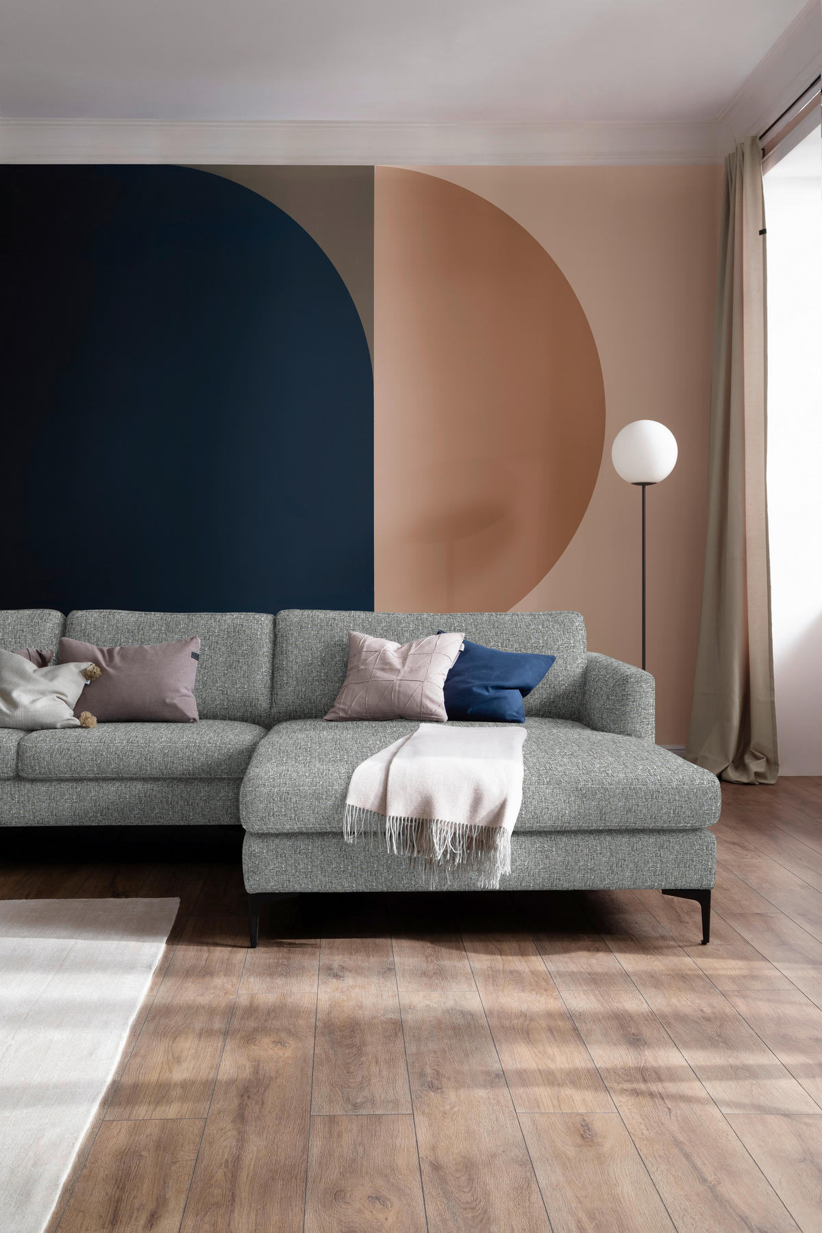 ECKSOFA in Flachgewebe Grau  310/195 cm  - Schwarz/Grau, Design, Textil/Metall (310/195cm) - Schöner Wohnen
