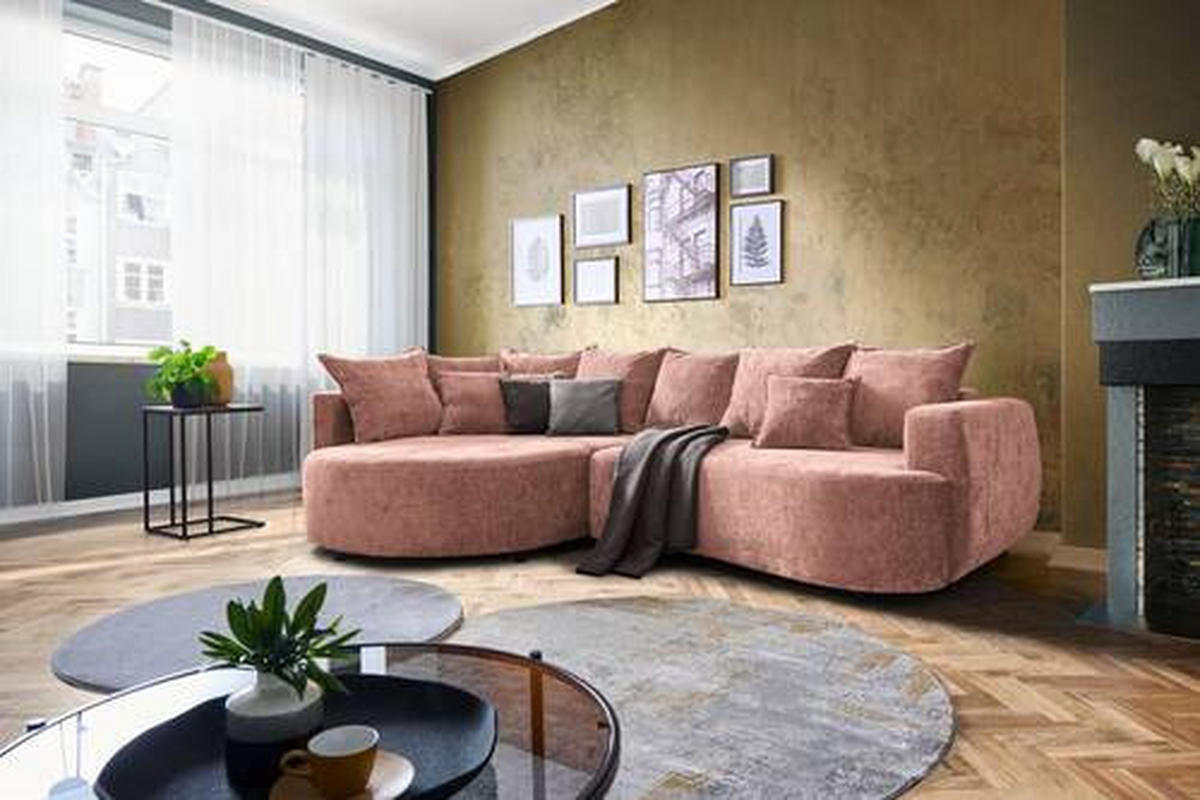 ECKSOFA in Chenille Rosa  194/307 cm  - Schwarz/Rosa, Design, Kunststoff/Textil (194/307cm) - Carryhome