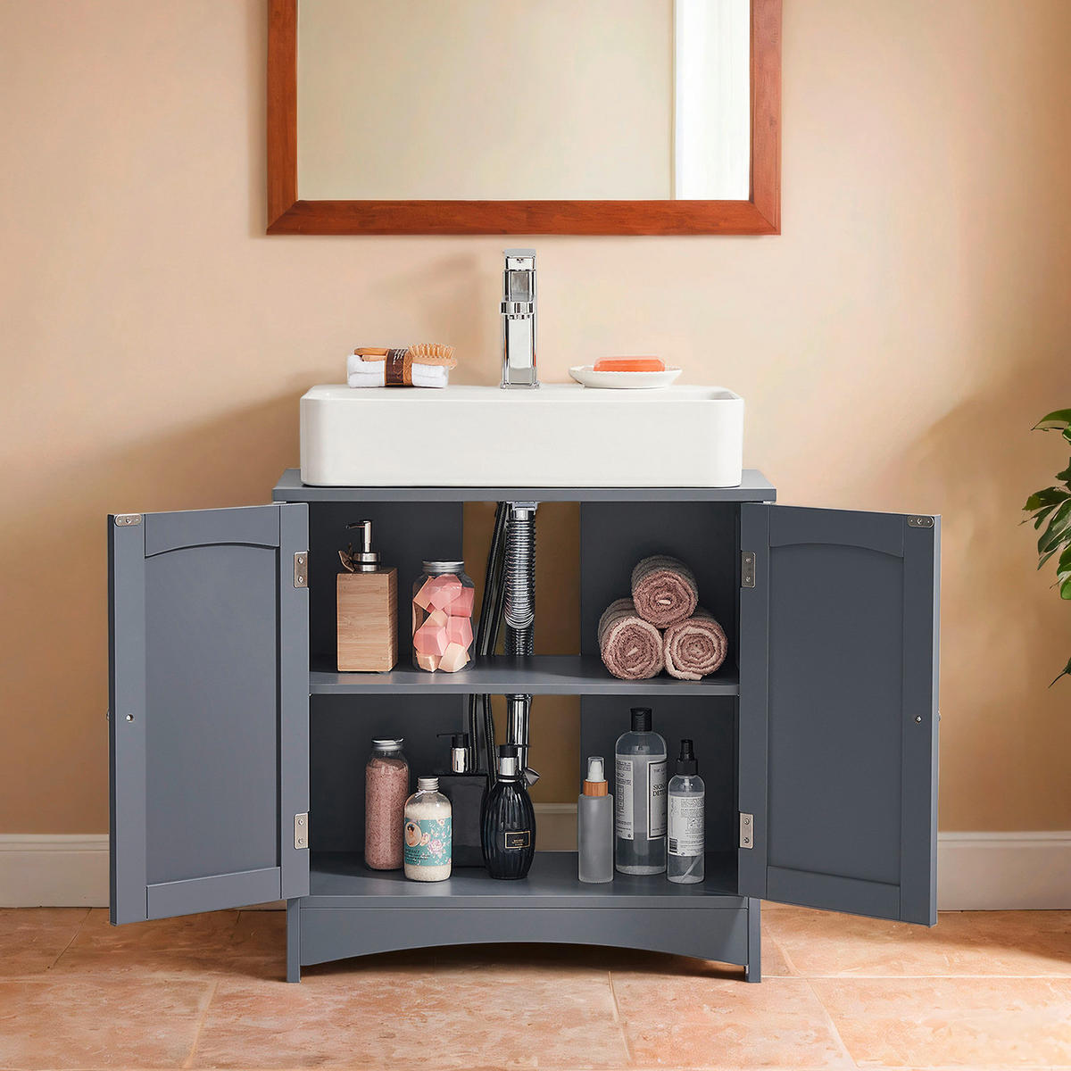 WASCHBECKENUNTERSCHRANK 60/60/30 cm  - Silberfarben/Grau, MODERN, Holzwerkstoff/Metall (60/60/30cm) - MID.YOU