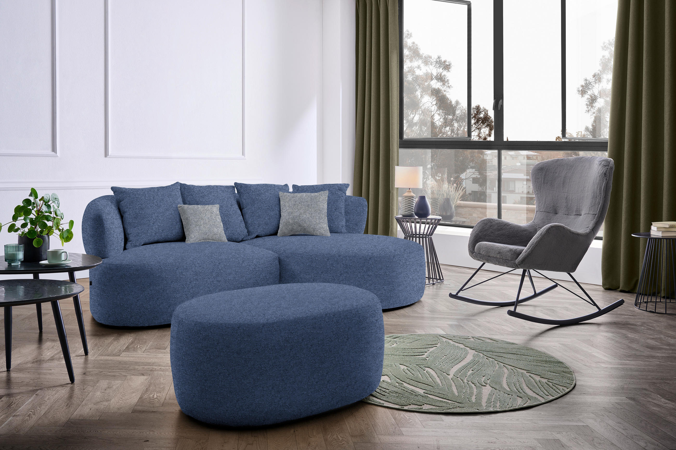 ECKSOFA in Flachgewebe Dunkelblau  235/166 cm  - Dunkelgrau/Schwarz, MODERN, Kunststoff/Textil (235/166cm) - Hom`in