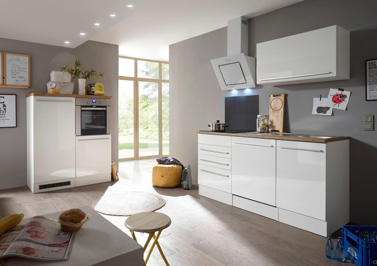 KÜCHENBLOCK 290 cm   in Weiß, Eichefarben  - Wildeiche/Edelstahlfarben, Basics, Holzwerkstoff/Kunststoff (290cm) - Respekta