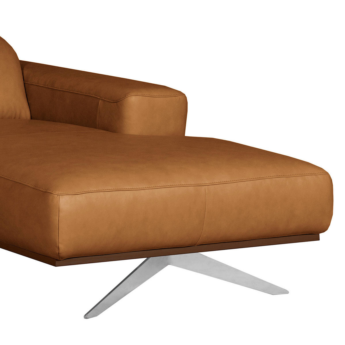 ECKSOFA  in Echtleder Cognac  295/187 cm  - Chromfarben/Cognac, Design, Leder/Metall (295/187cm) - Livetastic