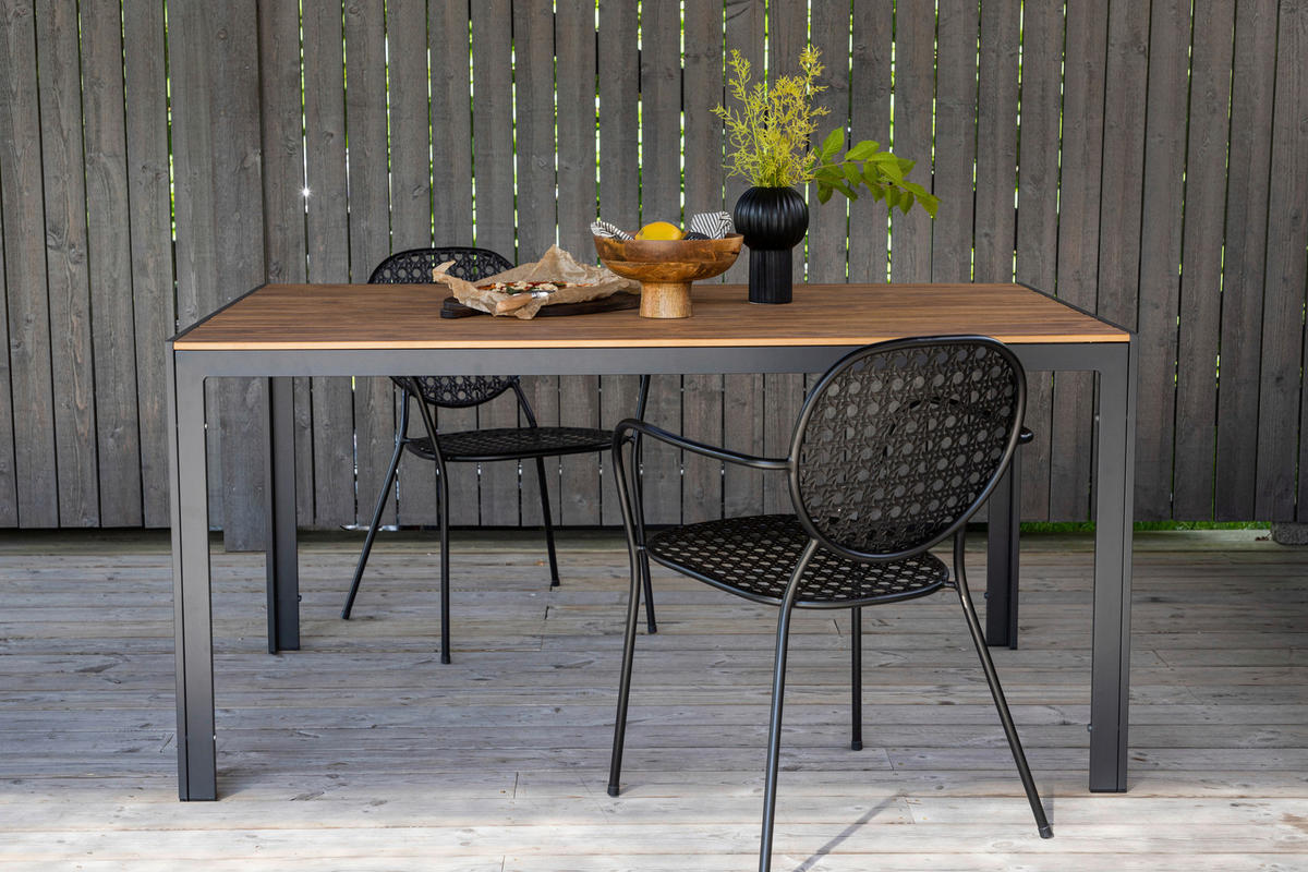 GARTENTISCH 150/90/75 cm Metall, Kunststoff rechteckig  - Schwarz/Naturfarben, KONVENTIONELL, Kunststoff/Metall (150/90/75cm) - Gardenson