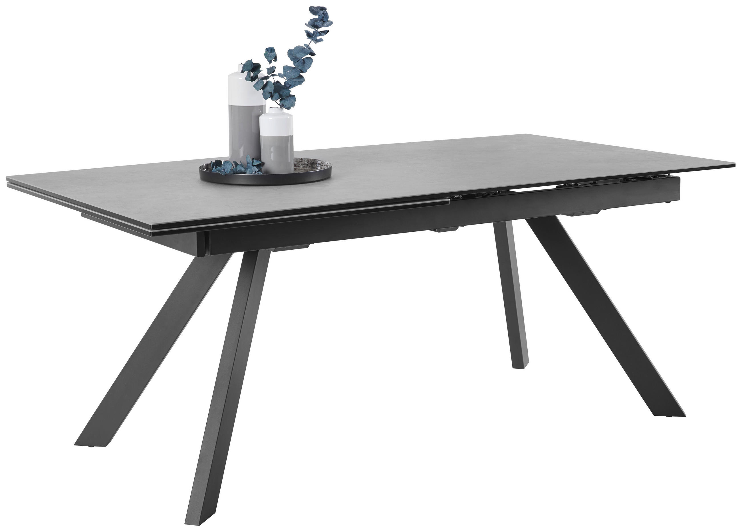 ESSTISCH in Metall, Glas, Keramik 180-260/95/76 cm  - Schwarz/Grau, Design, Glas/Keramik (180-260/95/76cm) - Novel