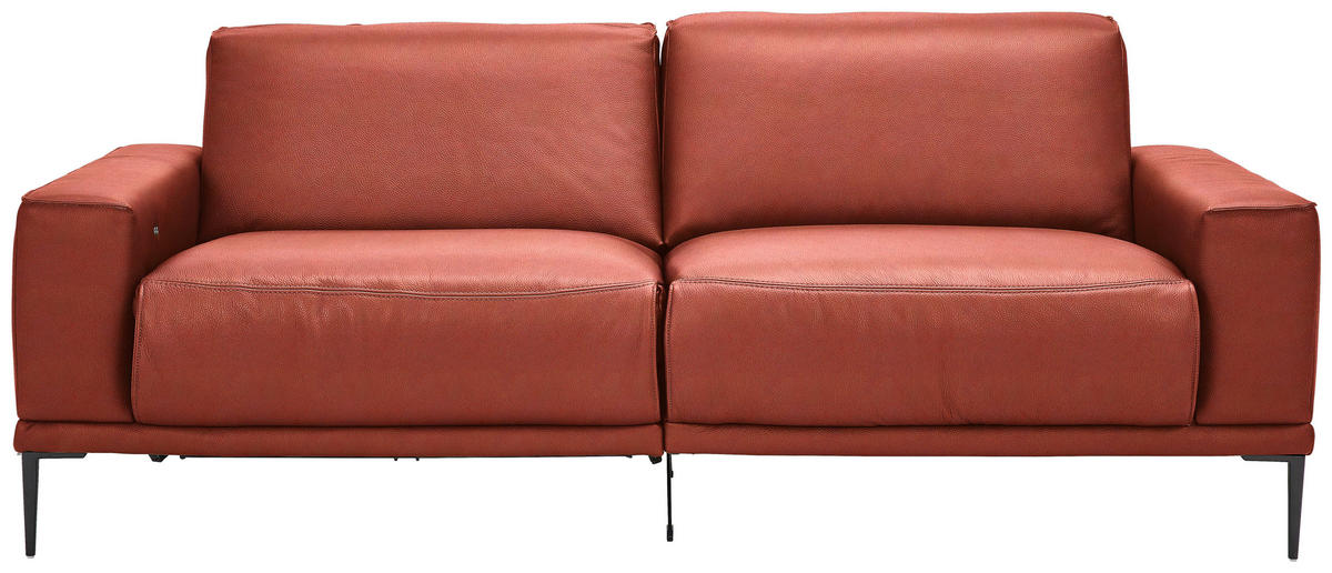 2,5-SITZER in Echtleder Rot  - Rot/Schwarz, Design, Leder/Metall (200/102/92cm) - Johann Jakob