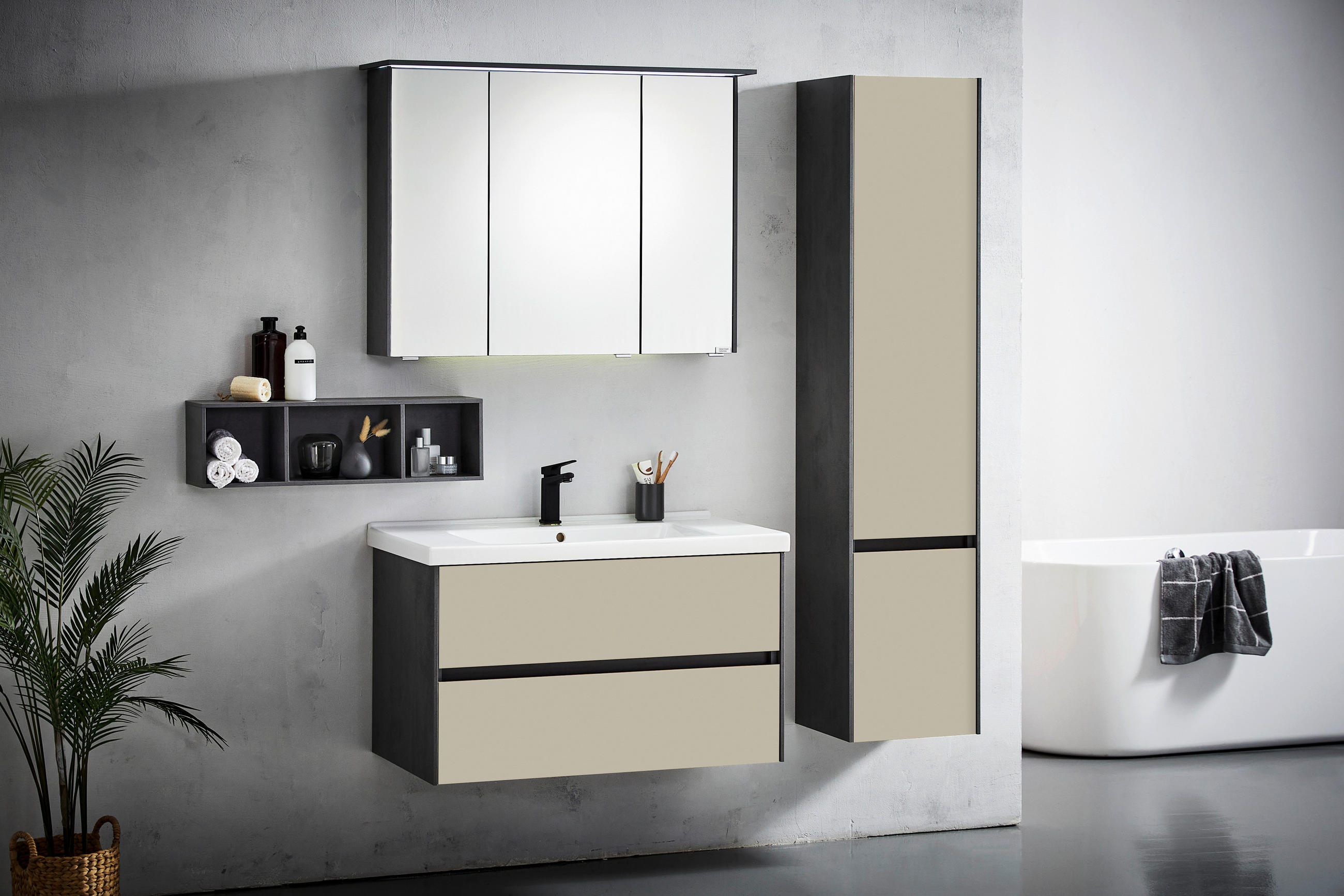 BADEZIMMER  in 92 cm  - Kaschmir/Dunkelgrau, KONVENTIONELL, Glas/Keramik (92cm) - Dieter Knoll