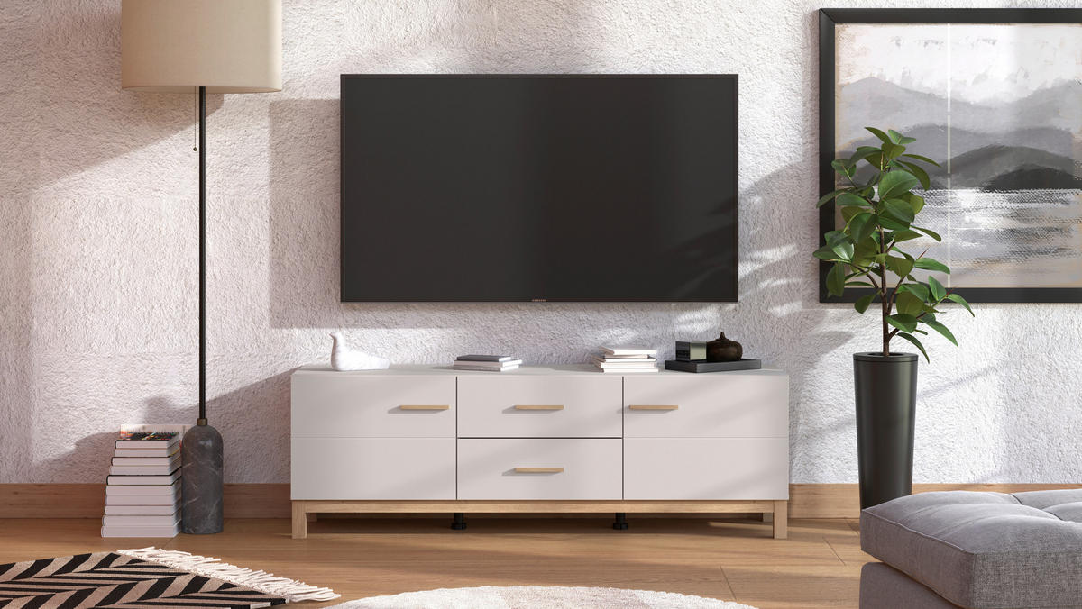 KOMODA POD TELEVIZI, kašmírová, dub artisan, 154/50,5/41,5 cm - kašmírová/dub artisan, Basics, kompozitní dřevo/plast (154/50,5/41,5cm) - Hom`in