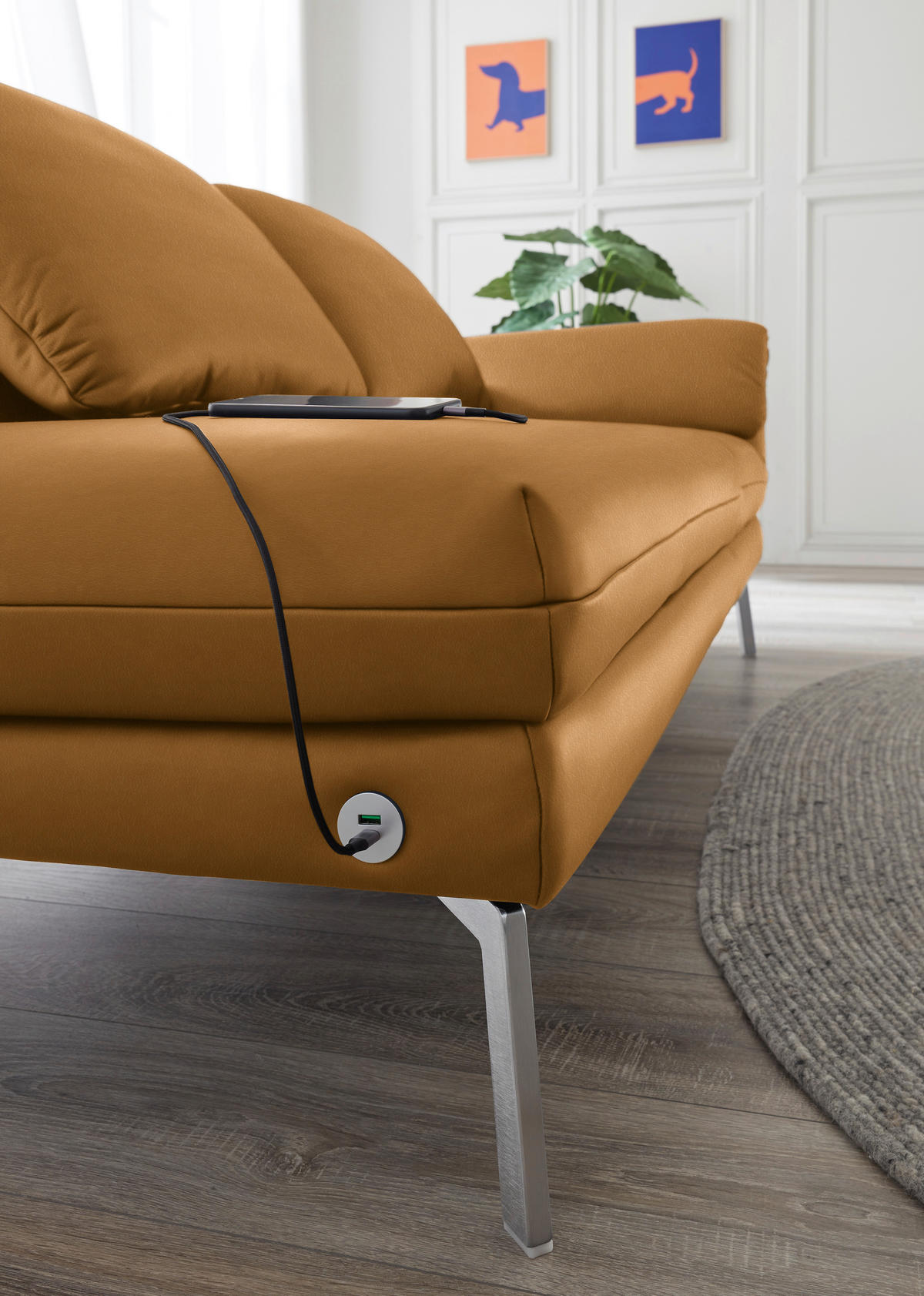 RÉCAMIERE in Echtleder Currygelb  - Chromfarben/Currygelb, Design, Leder/Metall (209/85-109/95-16cm) - Dieter Knoll