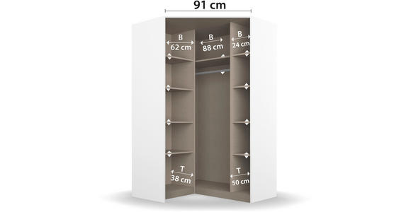 ECKSCHRANK 117/197/117 cm  - Weiß Hochglanz/Alufarben, Design, Holzwerkstoff/Kunststoff (117/197/117cm) - Carryhome