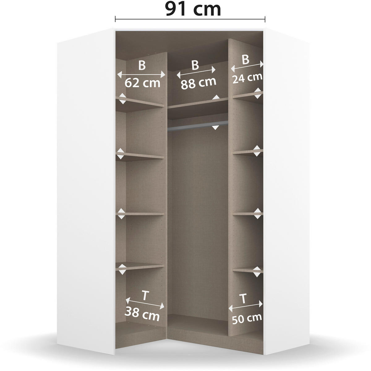 ARMOIRE D'ANGLE in  - Weiss Hochglanz/Weiss, Design, Holzwerkstoff/Kunststoff (117/197/117cm) - Carryhome
