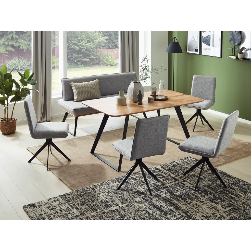 Thumbnail - Voleo Sitzbank, Schwarz, Eiche, Graubraun, Holz, Metall, Textil, Eiche, massiv, Uni, 3-Sitzer, 180x87x64 cm, Stoffauswah...