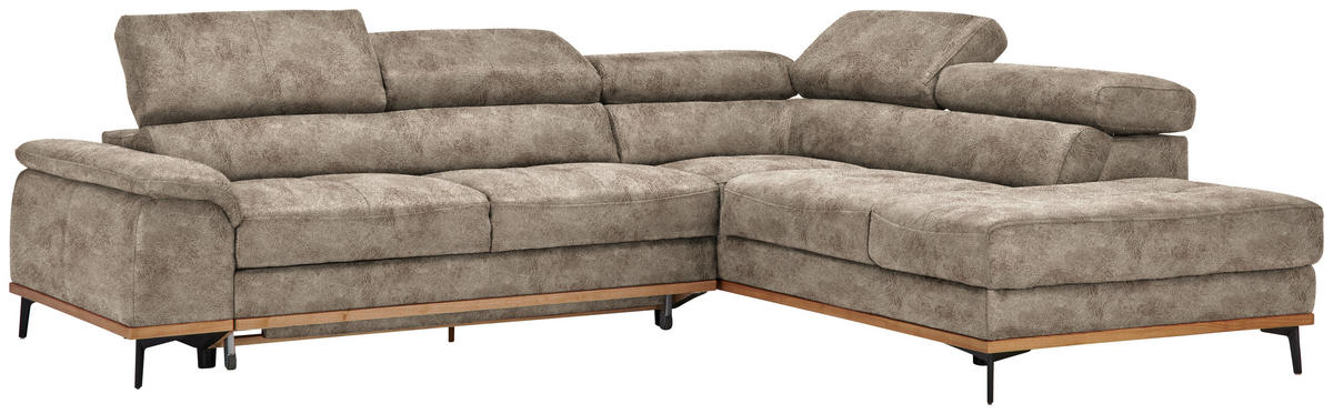 ECKSOFA in Lederlook Hellbraun  - Hellbraun/Schwarz, Natur, Holz/Textil (282/226cm) - Novel