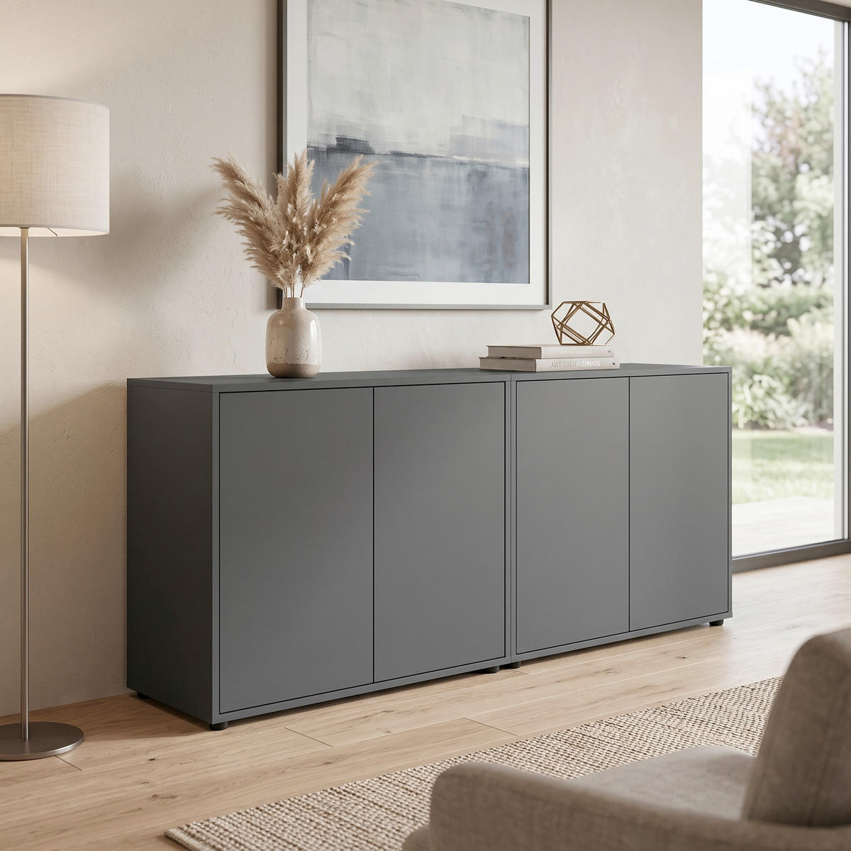 SIDEBOARD Mailand Set 2 158/73/33 cm  - Anthrazit/Schwarz, MODERN, Holzwerkstoff/Kunststoff (158/73/33cm) - MID.YOU