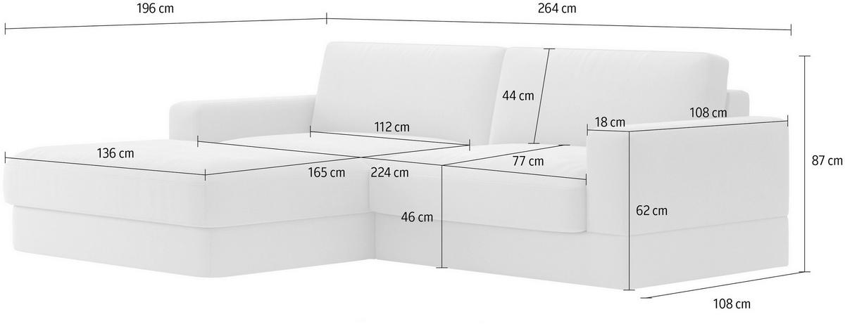 ECKSOFA Mikrofaser Braun  - Schwarz/Braun, Modern, Kunststoff/Textil (196/264cm) - Sit & More