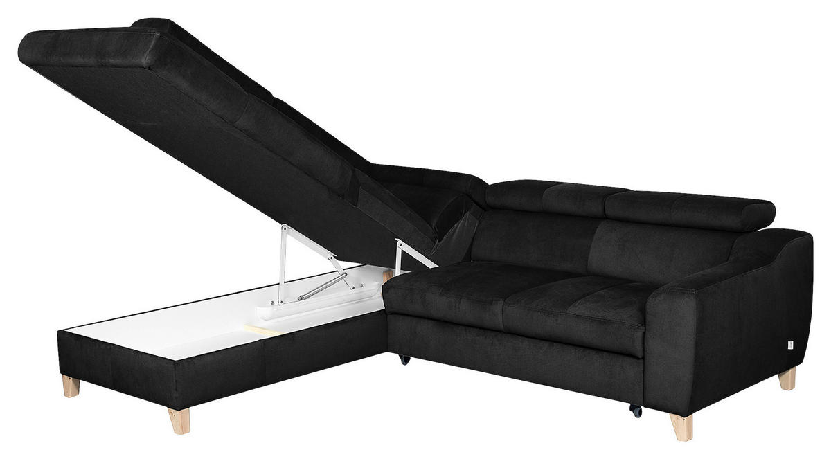 ECKSOFA in Webstoff Schwarz  - Buchefarben/Schwarz, Design, Holz/Textil (208/245cm) - Livetastic