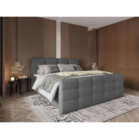 BOXBETT 180/200 cm,  in Grau, gepolstertes Kopfteil, Bettkasten, Topper, Matratzen, Wendematratze mit unterschiedlichen Härtegraden, H2 + H3 = mittel + fest  - Schwarz/Grau, Basics, Kunststoff/Textil (180/200cm) - Chameo