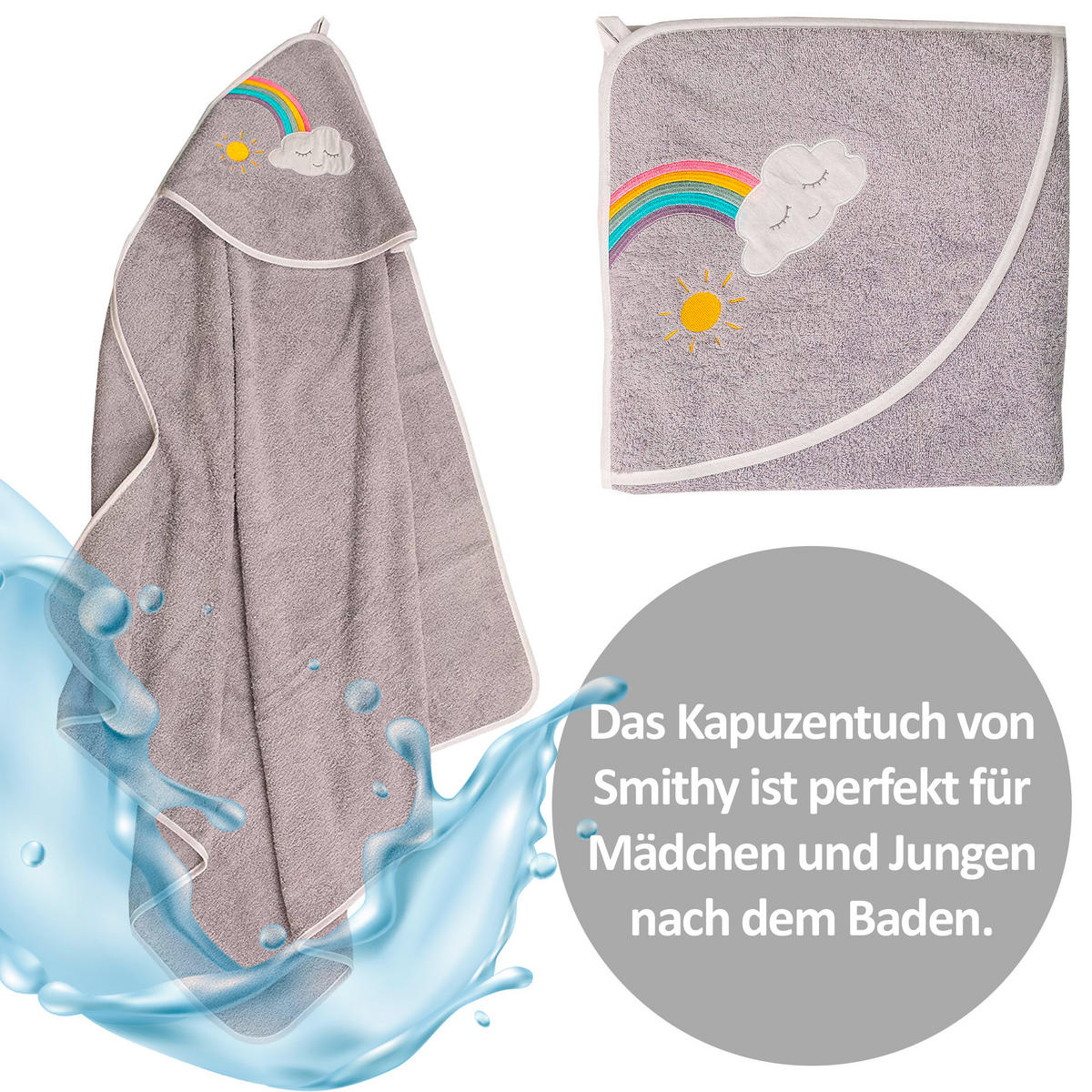 KAPUZENBADETUCH 100/100 cm    - Hellgrau, Basics, Textil (100/100cm)