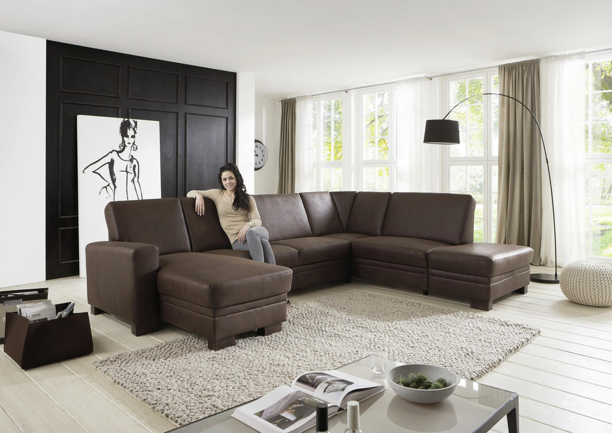 WOHNLANDSCHAFT in Flachgewebe Braun  - Braun, Design, Holz/Textil (163/319/241cm) - Beldomo System