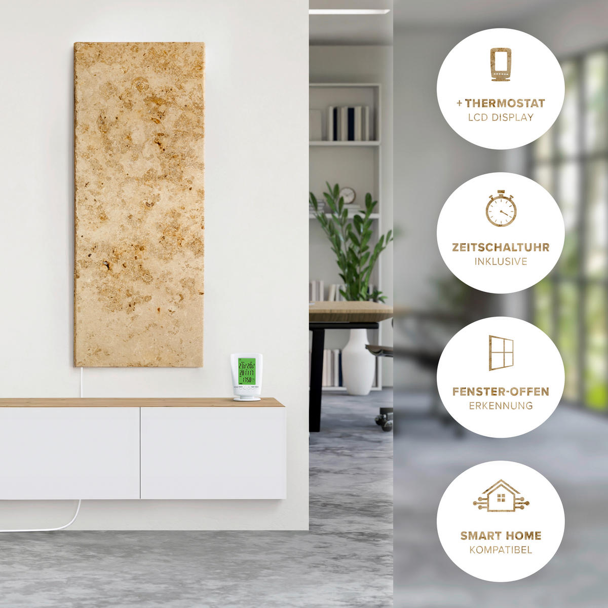 INFRAROT-HEIZPANEEL 800 W W  - Sandfarben, Basics, Stein (100/40/2cm) - MID.YOU