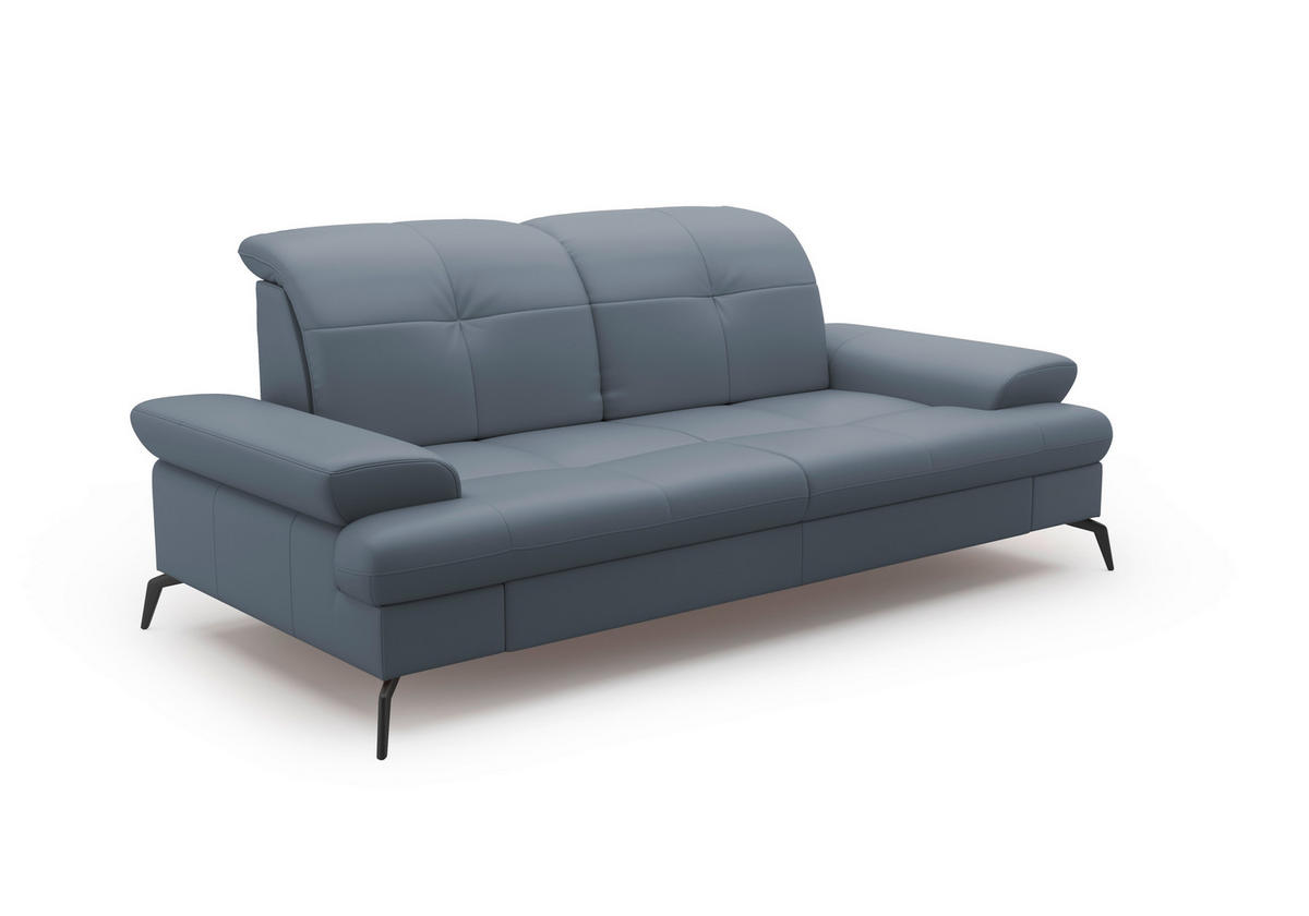 3-SITZER-SOFA in Vliesstoff Kombination Echtleder/Stoff Graublau  - Graublau/Schwarz, Konventionell, Leder/Textil (212/90/122cm) - Sit & More