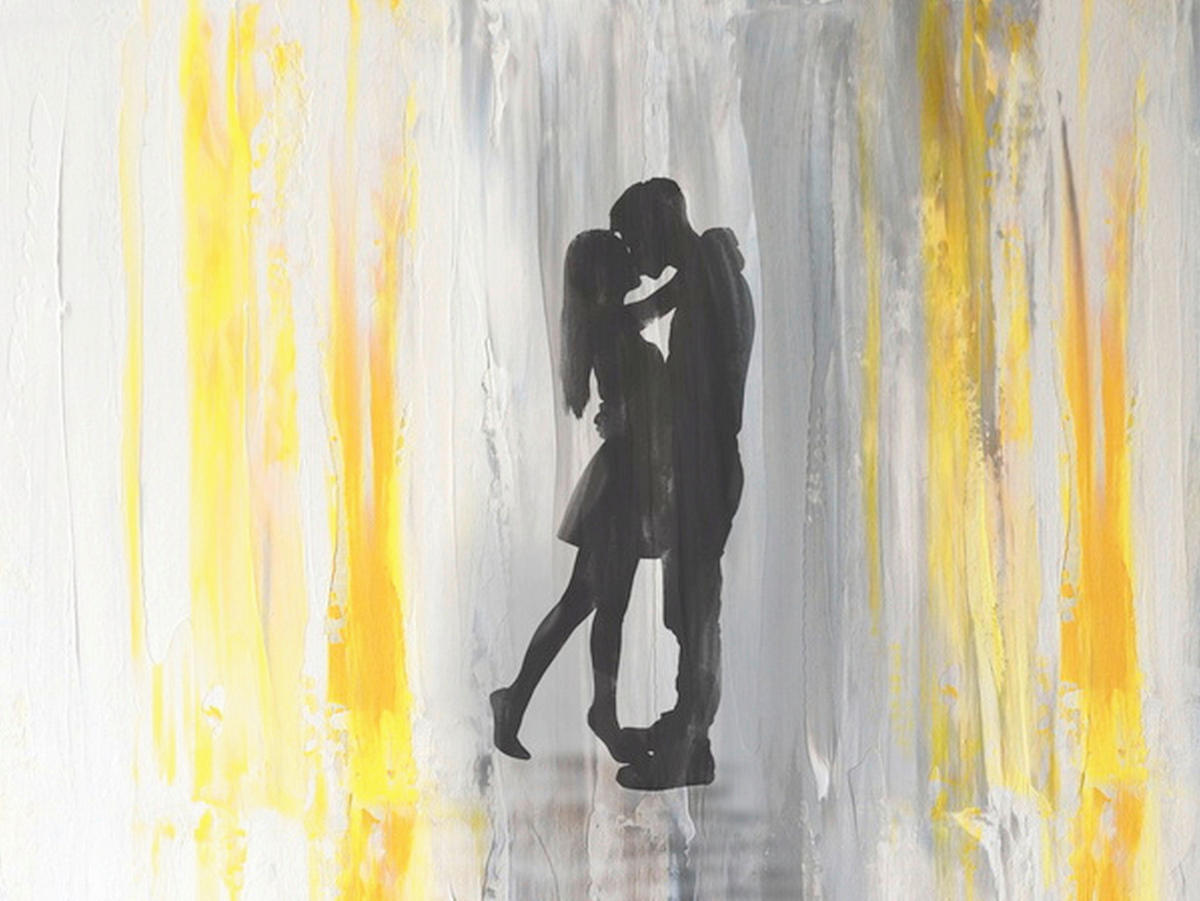 UMETNIŠKI POTISK  60/80 cm   - rumena/siva, Basics, tekstil/les (60/80cm) - Monee