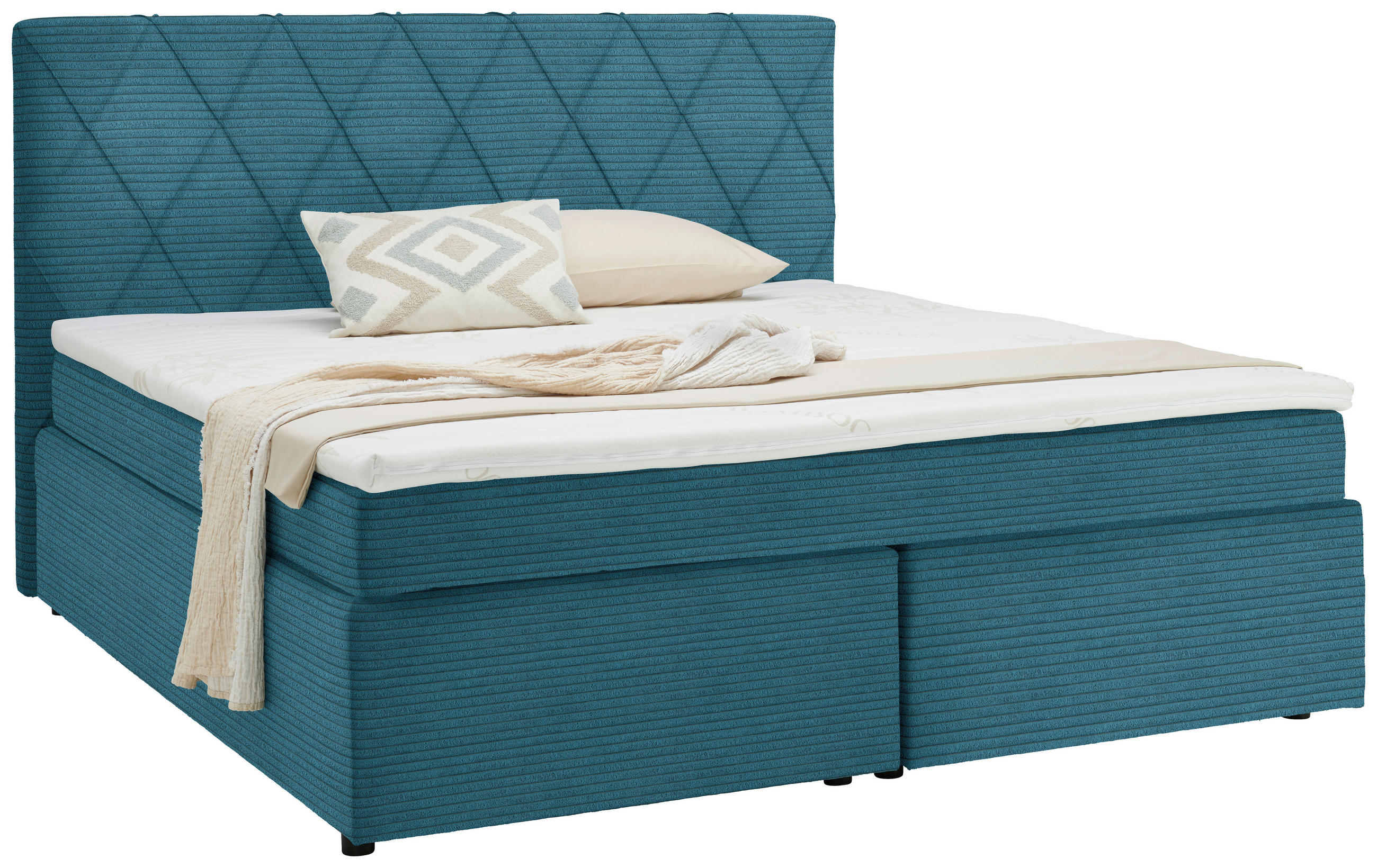 BOXSPRINGBETT 180/200 cm  in Hellblau  - Schwarz/Hellblau, Design, Kunststoff/Textil (180/200cm) - Xora