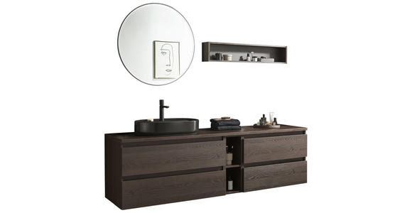 BADEZIMMER 8-teilig  in 200,8 cm  - Eiche dunkel/Schwarz, Keramik/Holzwerkstoff (200,8cm) - Novel