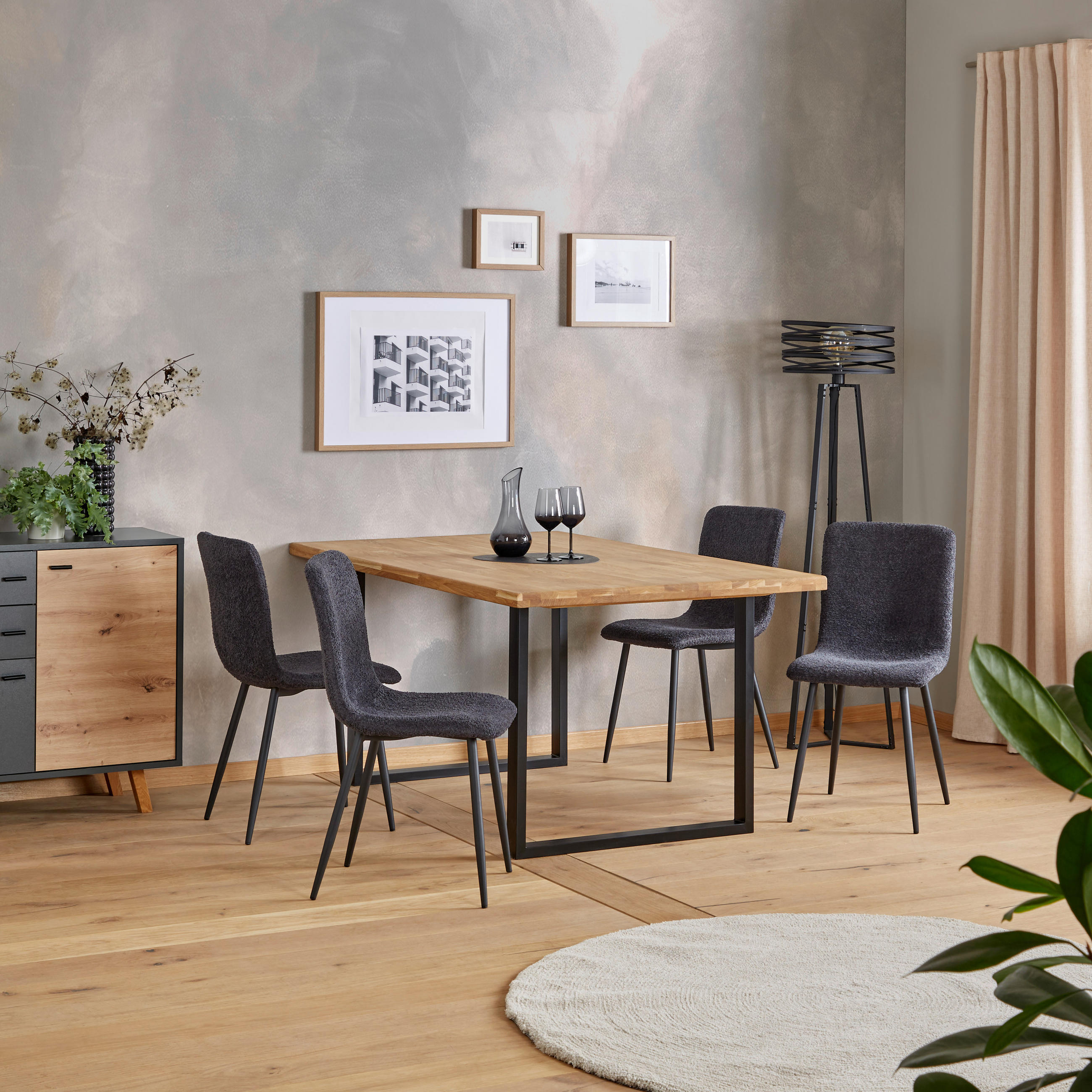 STUHL  in Eisen Bouclé Holz, Metall, Textil  - Schwarz/Grau, MODERN, Holz/Textil (43/86/54,5cm) - MID.YOU