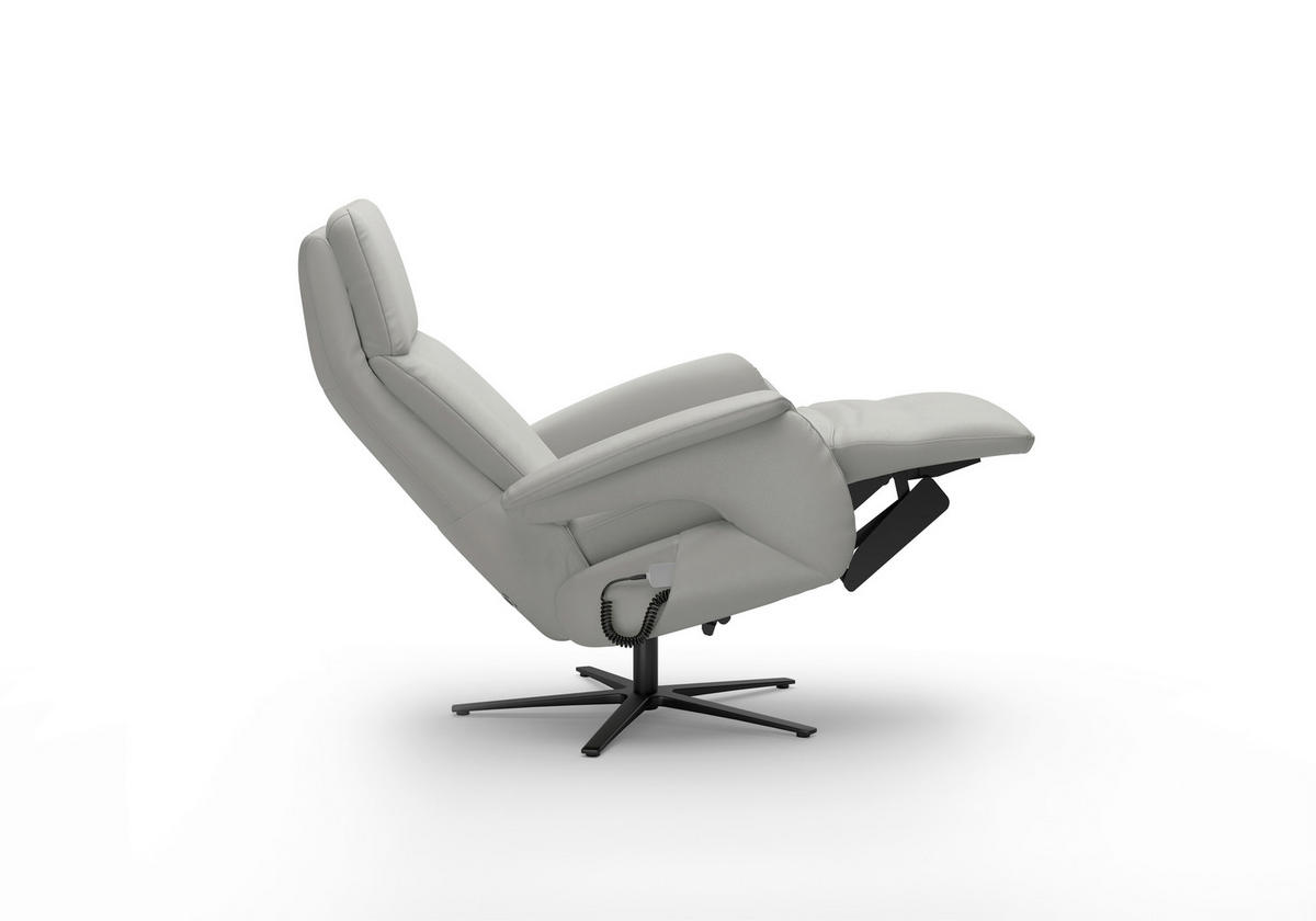 RELAXSESSEL TV TRIPLE SEVEN XTRA LARGE XL Echtleder Kopfteilverstellung, Fußteilverstellung, Rücken echt    - Hellgrau/Schwarz, Basics, Leder/Metall (86/120/86cm) - Sit & More