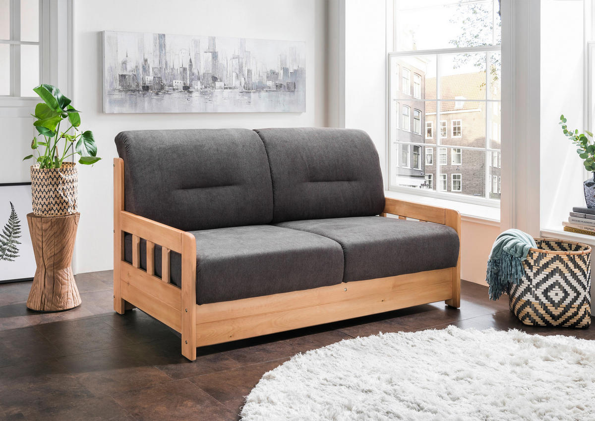SCHLAFSOFA  in Mikrofaser Kieferfarben, Dunkelbraun  - Dunkelbraun/Kieferfarben, KONVENTIONELL, Holz/Textil (154/88/90cm) - Livetastic