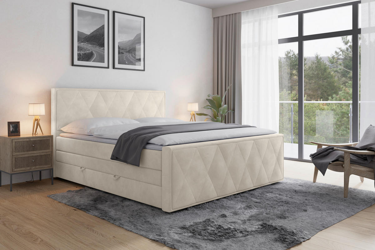 BOXSPRINGBETT 180/200 cm  in Weiss  - Weiss/Schwarz, Modern, Karton/Holzwerkstoff (180/200cm) - MID.YOU