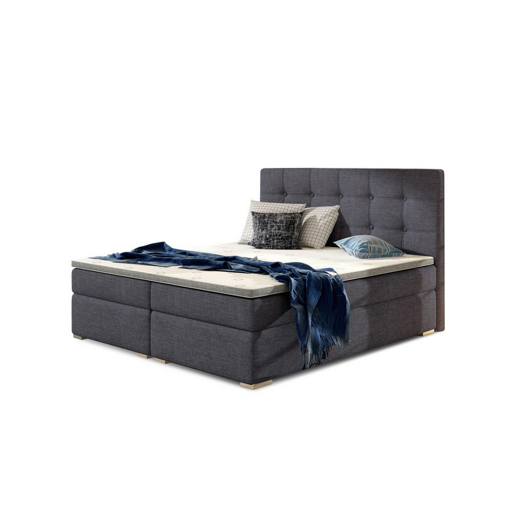Thumbnail - Mid.you Boxbett, Grau, Textil, H3, Höhe ca. 20 cm, 180x200 cm, gepolstertes Kopfteil, Topper durchgehend, Schlafzimmer, ...