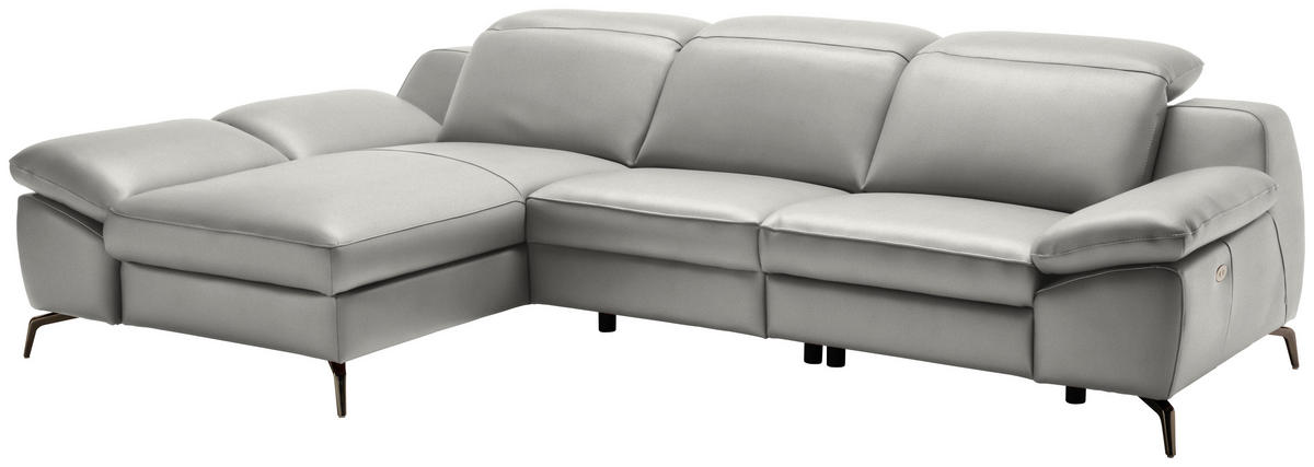 ECKSOFA in Echtleder Grau  183/286 cm  - Schwarz/Grau, Design, Leder/Metall (183/286cm) - Celina Home
