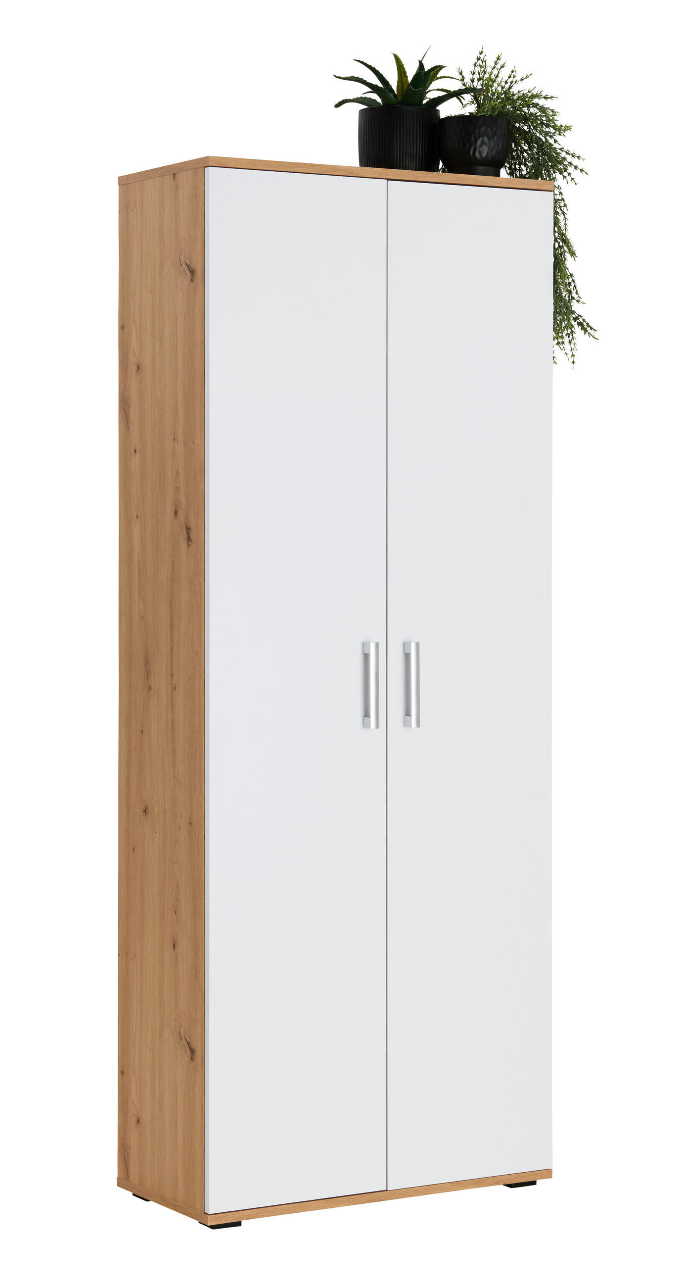 White flare2box分 XORA Mehrzweckschrank 2-türig Weiss & Eichefarben