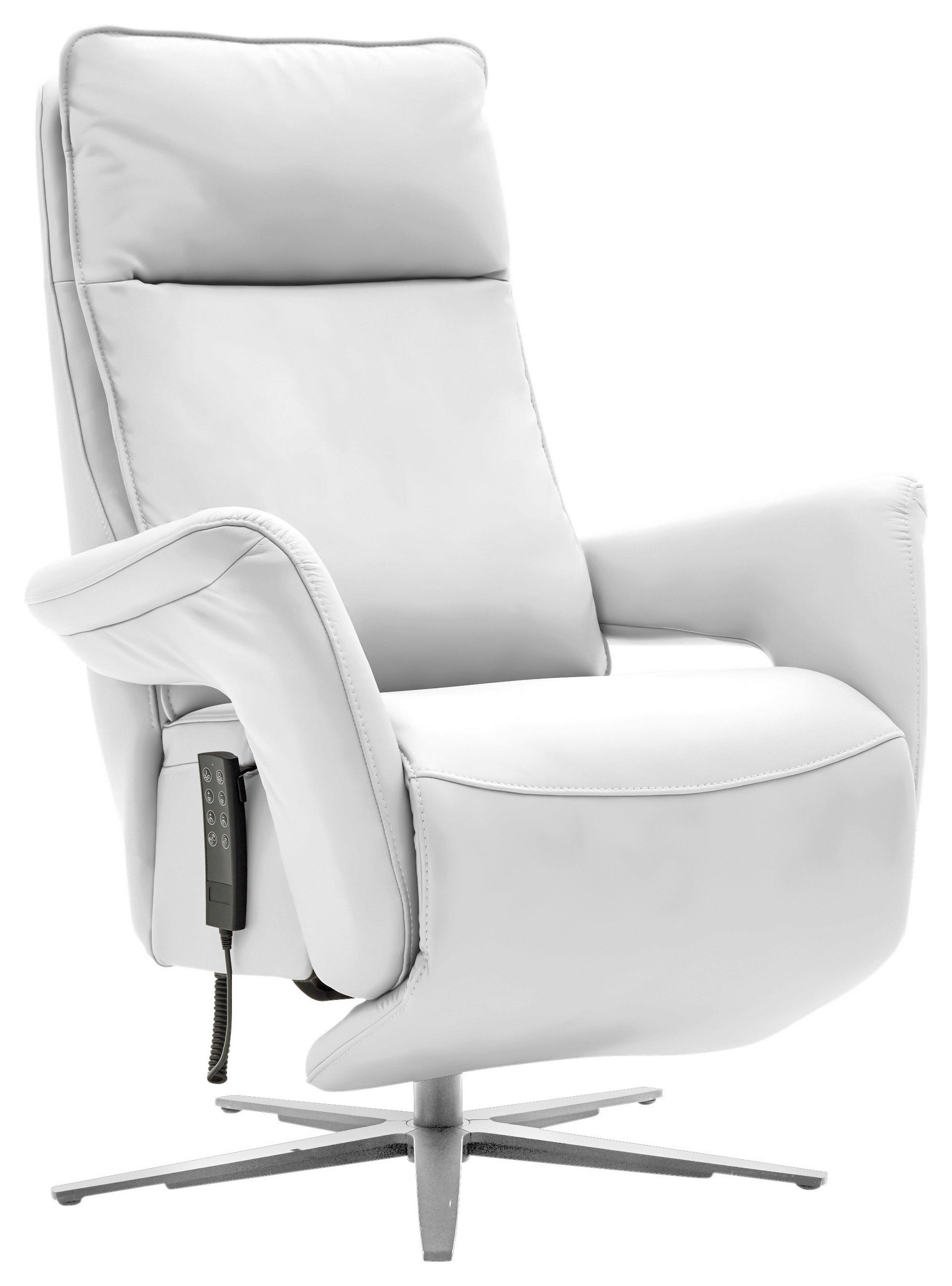 RELAXSESSEL in Leder Weiss  - Weiss/Edelstahlfarben, Design, Leder/Metall (79-83/116/87-176cm) - Valdera