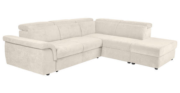 ECKSOFA Creme Flachgewebe Bettkasten, Schlaffunktion, Rücken echt, Liegefläche im Originalstoff  - Creme/Schwarz, KONVENTIONELL, Kunststoff/Textil (280/235cm) - Carryhome