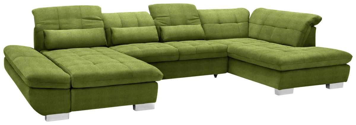 WOHNLANDSCHAFT in Mikrofaser Grün  - Chromfarben/Grün, Design, Kunststoff/Textil (204/350/211cm) - Xora
