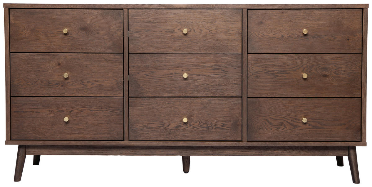 KOMMODE , 160/99/40 cm, 8 Schublade(n)  - Messingfarben/Walnussfarben, Design, Holz/Holzwerkstoff (160/99/40cm) - MID.YOU