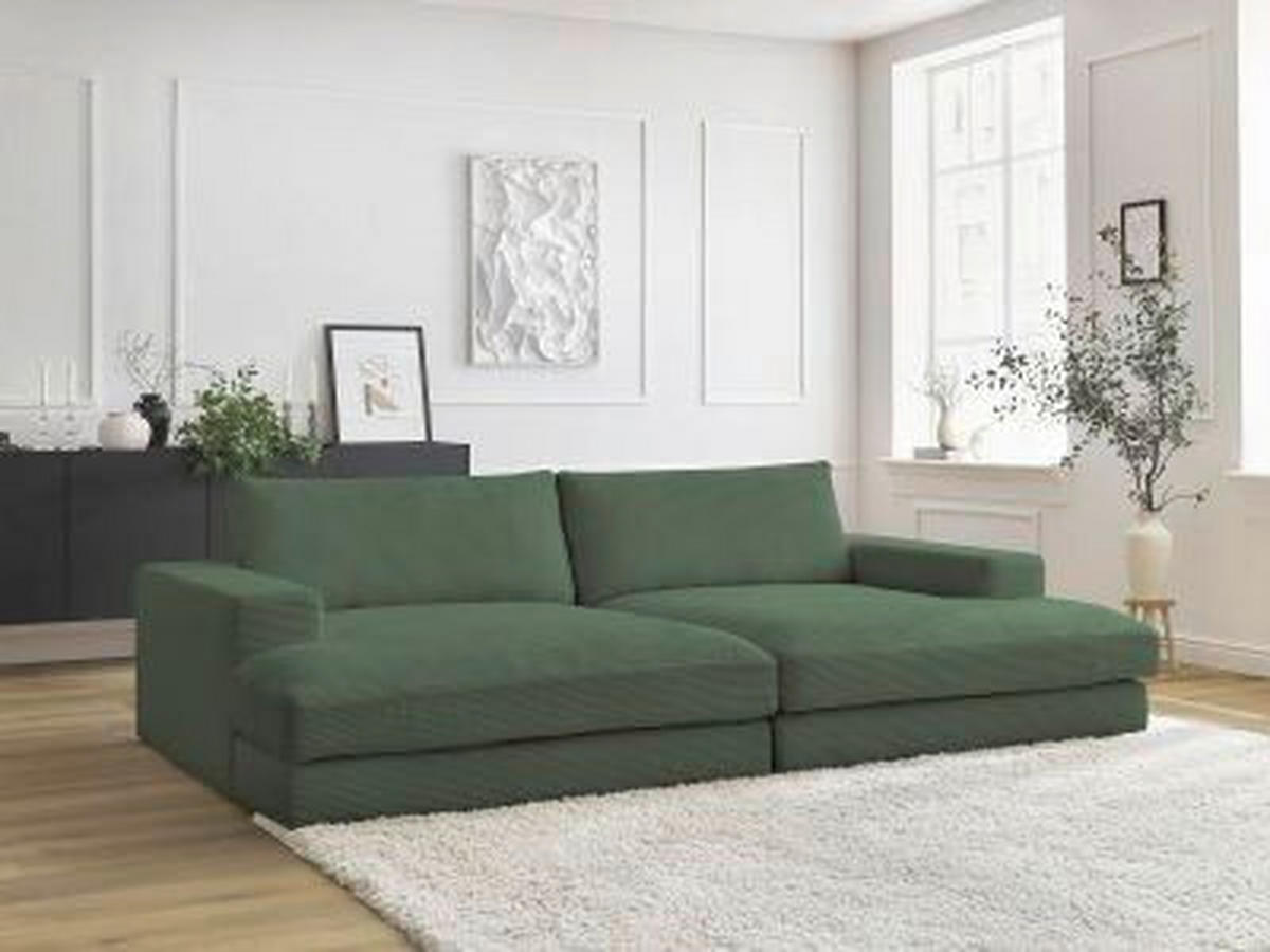 BIGSOFA LEONARD Cord Dunkelgrün  - Dunkelgrün/Schwarz, MODERN, Kunststoff/Textil (234/77/159cm)