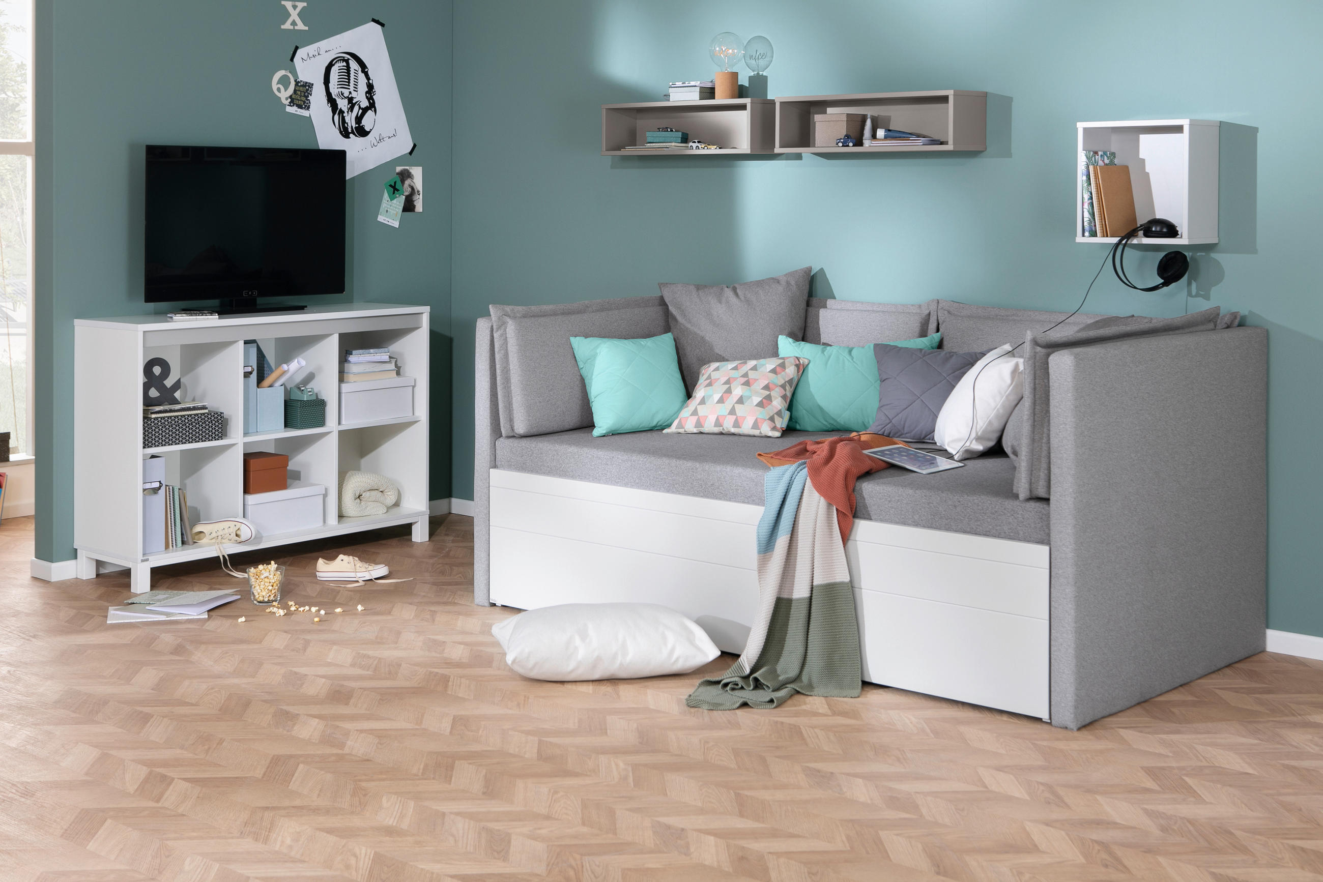 AUSZIEHBETT 100/200 cm  in Weiß, Grau  - Weiß/Grau, Basics, Holz/Holzwerkstoff (100/200cm) - Paidi