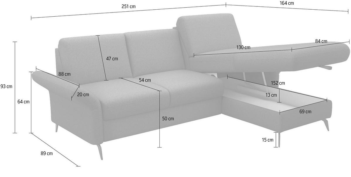 ECKSOFA in Flachgewebe Schlammfarben  251/164 cm  - Schlammfarben/Schwarz, KONVENTIONELL, Textil/Metall (251/164cm) - Sit & More